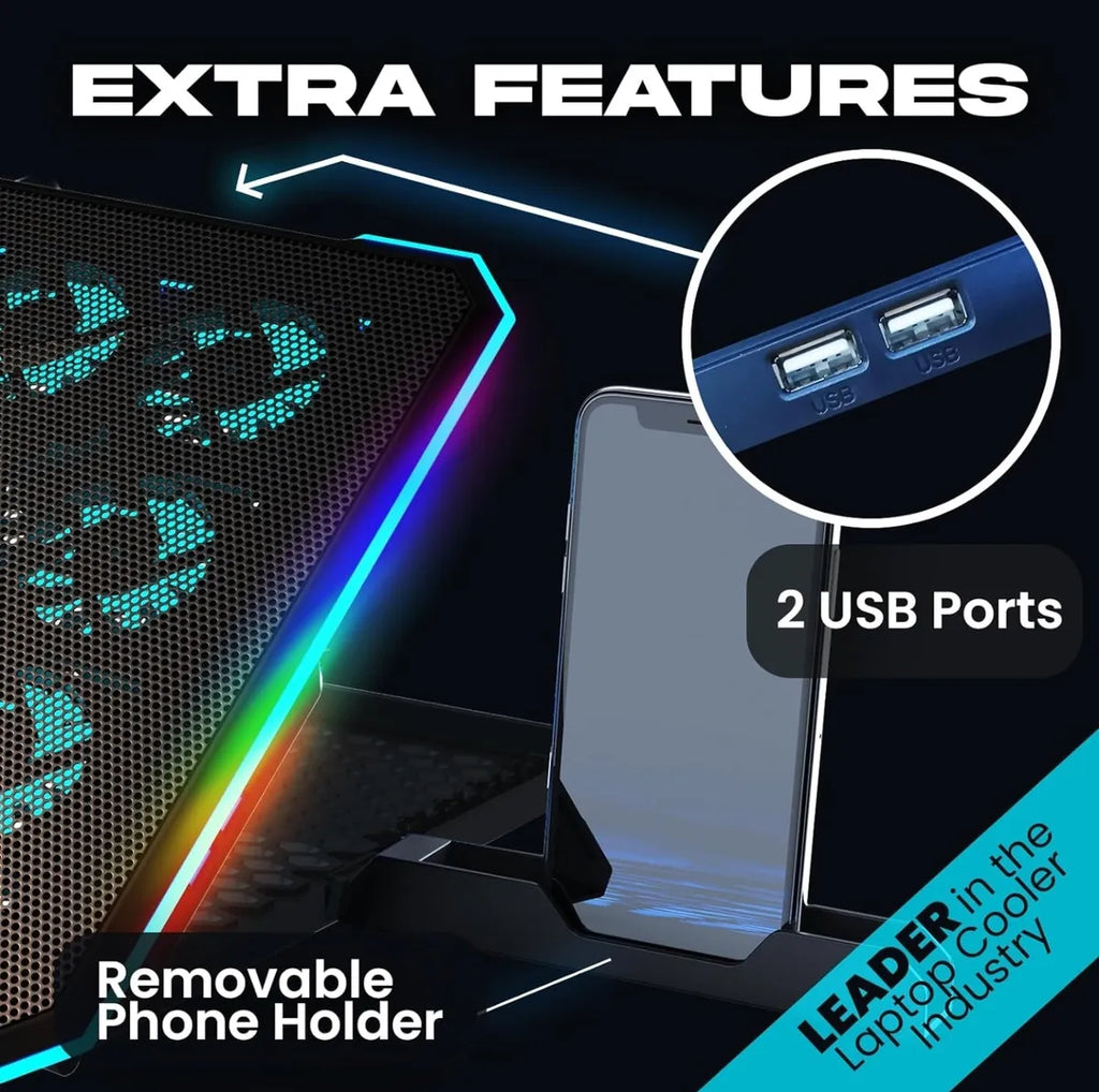 Base Refrigerante Portátil Gamer hasta de 17" Profesional Rgb con 14 ventiladores y con pantalla LCD