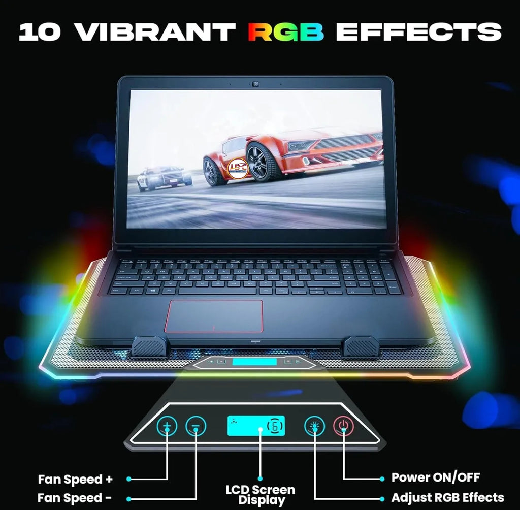 Base Refrigerante Portátil Gamer hasta de 17" Profesional Rgb con 14 ventiladores y con pantalla LCD