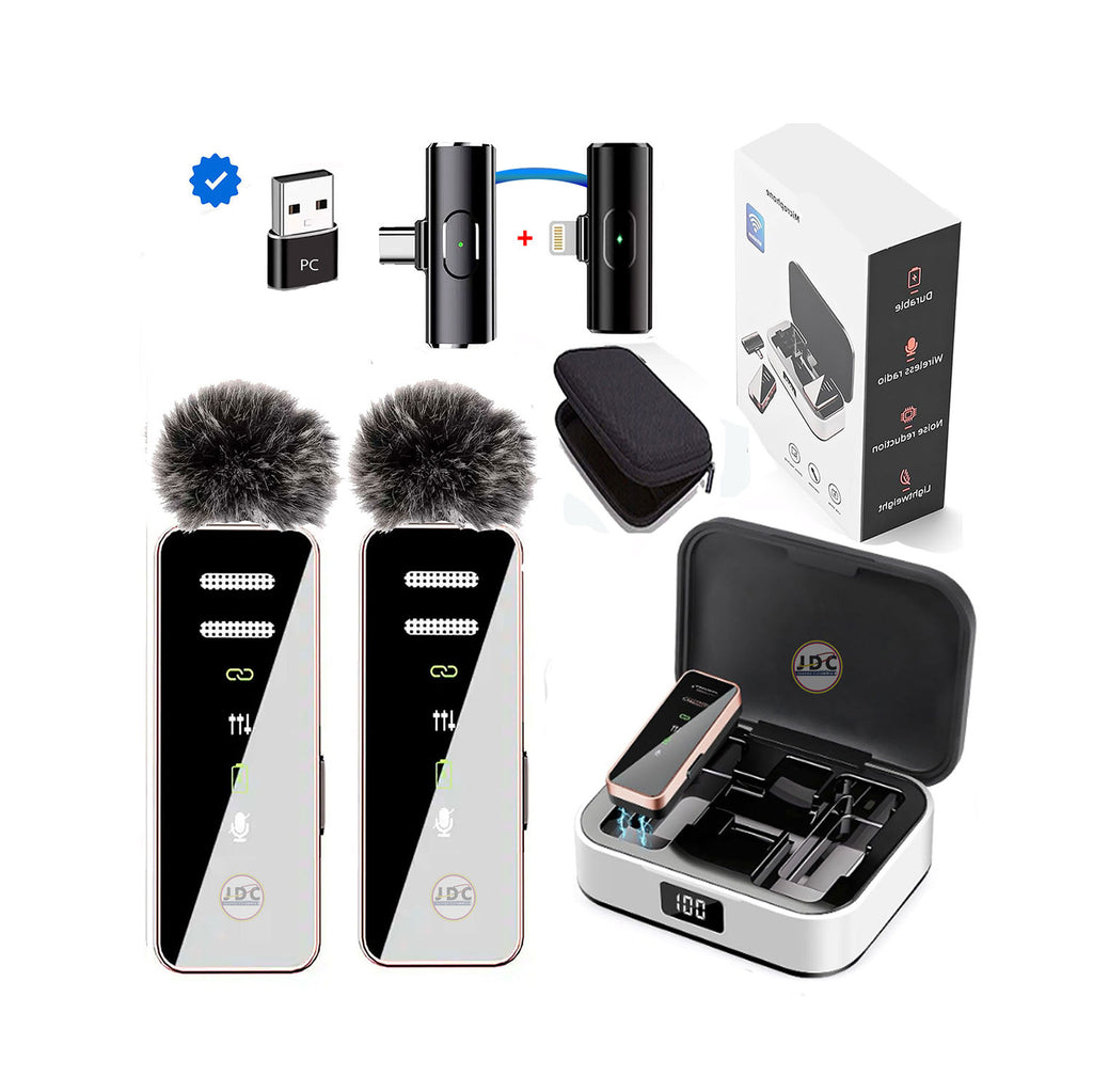 JuandaColombia S18Pro Micrófono Profesional Inalámbrico De Solapa Doble Receptor S18 Pro Para Celular Usb Tipo C iPhone Lightning Y Computador Negro