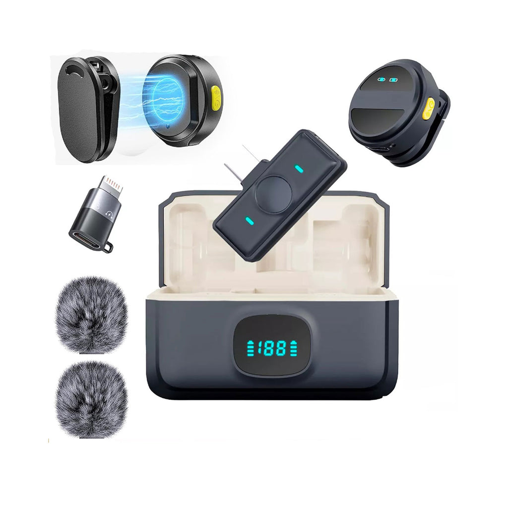 Microfono de Solapa Inalambrico Moneda con Cancelacion de Ruido 2 en 1 iPhone Android Tipo C Lavalier Lark Sx21 con Antipop Negro