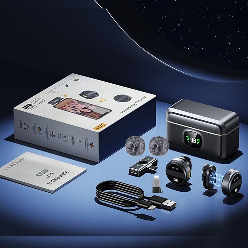 Microfono de Solapa Inalambrico Moneda con Cancelacion de Ruido 2 en 1 iPhone Android Tipo C Lavalier Lark Sx21 con Antipop Negro